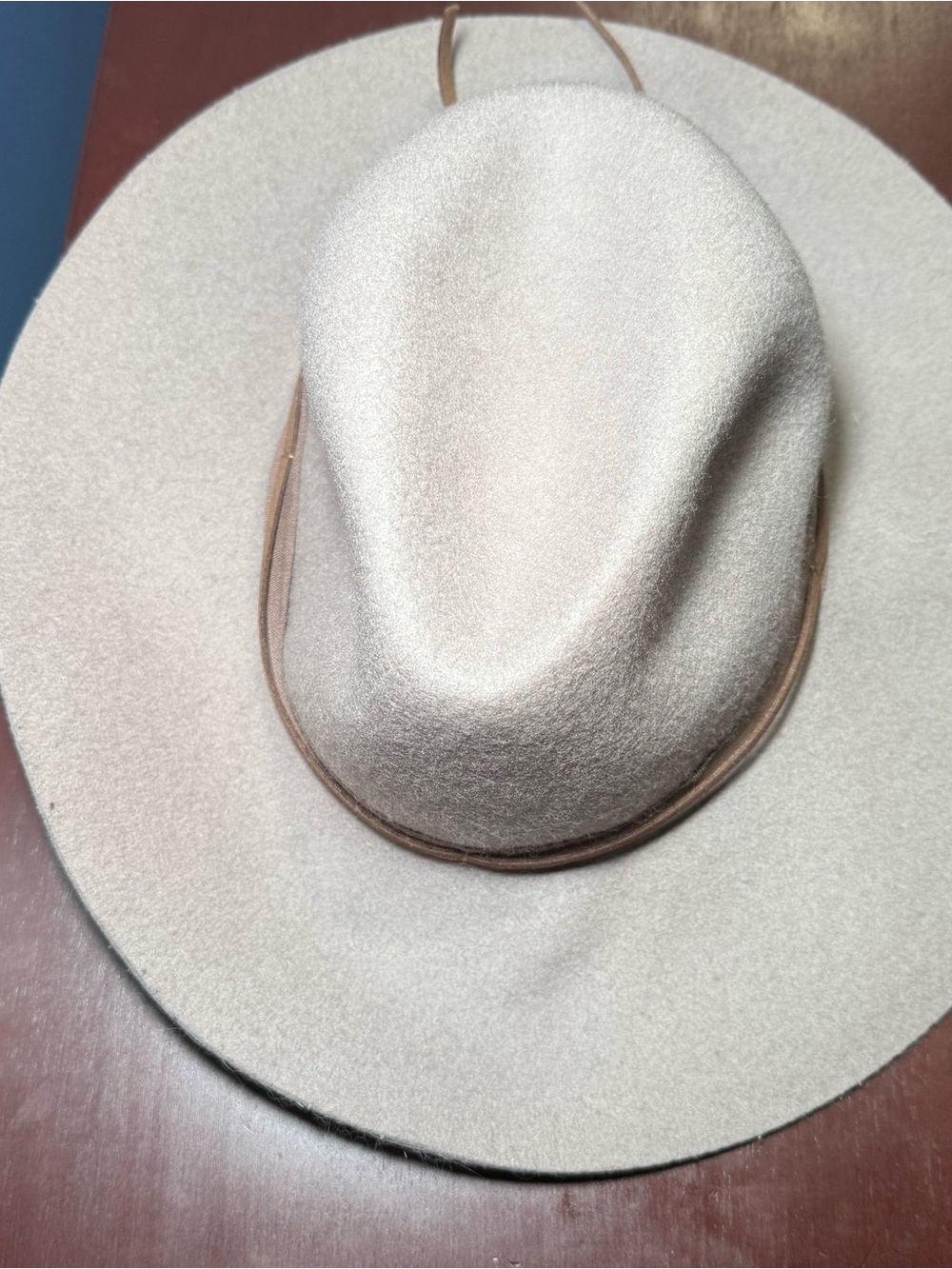 hinge Taupe Wide-Brim Wool Felt Fedora Boho Chic Hippie Fall Festival